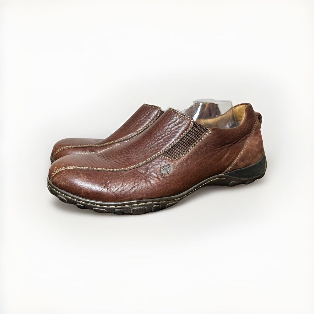 BORN Winfield Brown Pebbled Leather Moc Loafers Slip On Shoes Men's SIZE 13